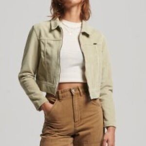 Superdry Cropped Corduroy jacket zip front tan